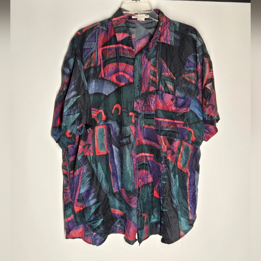 Vintage High Advantage Red and Green Maximalist Button Down Shirt